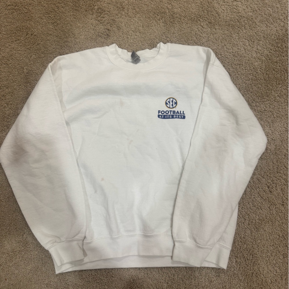 White Crewneck Sweatshirt with Blue SEC Football Logo